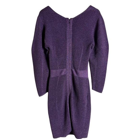 Herve Leger Lurex Ottoman Purple Cut Out Long Sleeve Sweetheart Cocktail Dress M - Picture 14 of 16